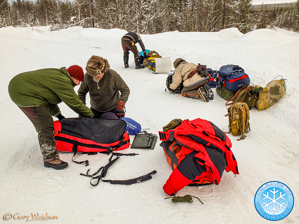 Packinthe toboggans - Ice Raven - Sub Zero Adventure - Copyright Gary Waidson, All rights reserved.