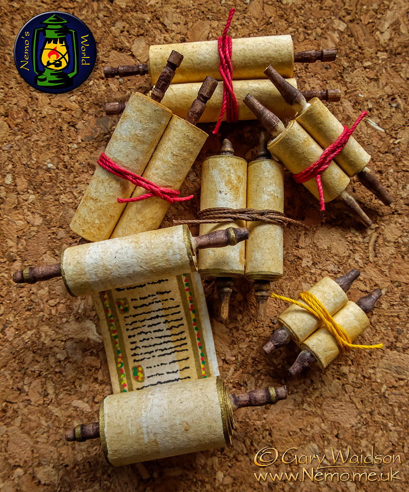 Scrolls for the bookshop window. "Fingers End" A book nook project  - The Steam Tent Co-operative. © Gary Waidson - www.Steamtent.uk 