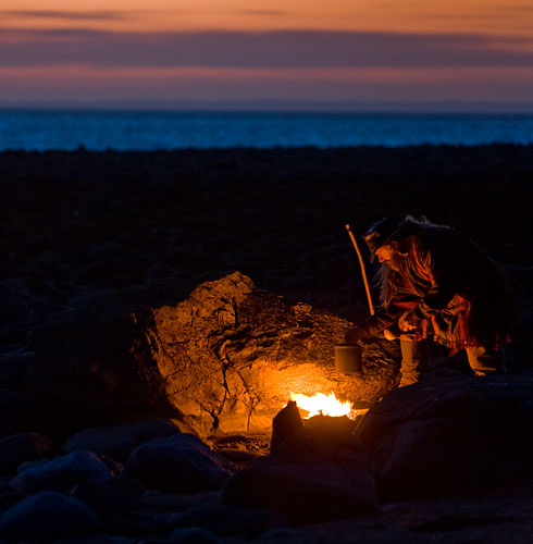 A simple fire below the tide line on a beach. -  2017 - Gary Waidson - Ravenlore