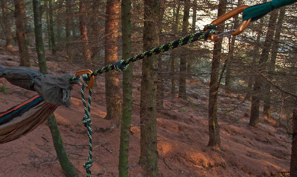 A doubled cord, knotted at regular intervals gives your hammock simple adjustibility. -  2017 - Gary Waidson - Ravenlore