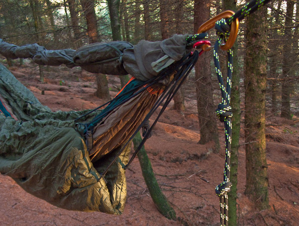An underblanket suspended under you hammock will provide insulation for your back. -  2017 - Gary Waidson - Ravenlore