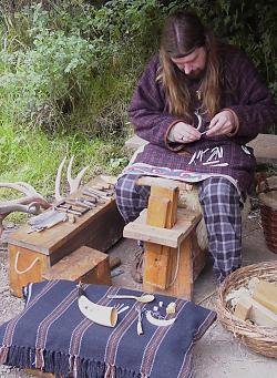 Making a small iron age celtic fishing gorge from antler.  Lorraine Botting